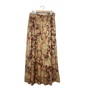 Lizsport Petite Floral Maxi Skirt Womens 4P Burgundy Rayon Vintage Cottagecore